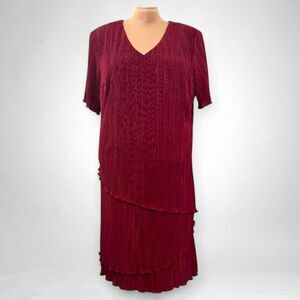 CONNECTED APPAREL Womens Plus Plissé Tiered Dress Merlot, NWT! Size 24W